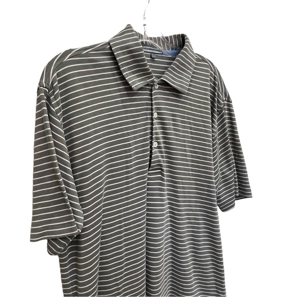 ALAN FLUSSER Pearl Washed Cotton Gray & White Striped Gold Shirt, Size Medium - Picture 9 of 11